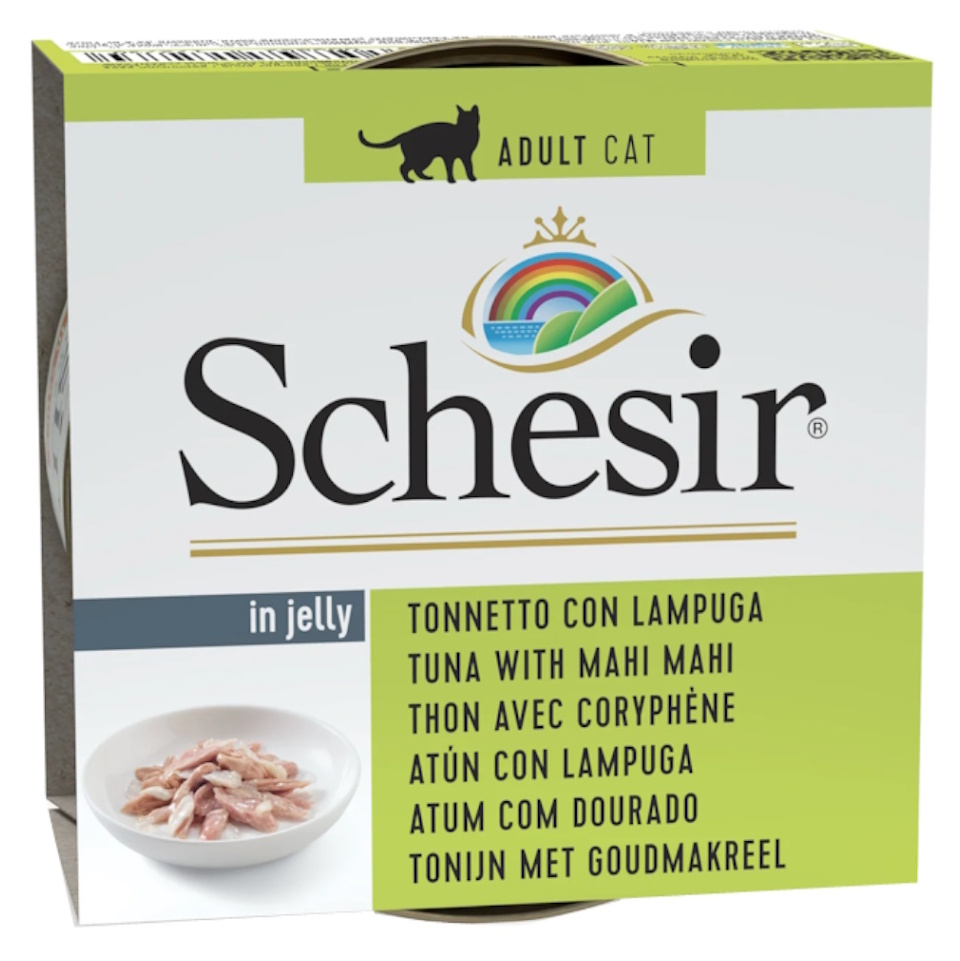 SCHESIR Konzerva pro kočky tuňák a mahi mahi želé 85 g