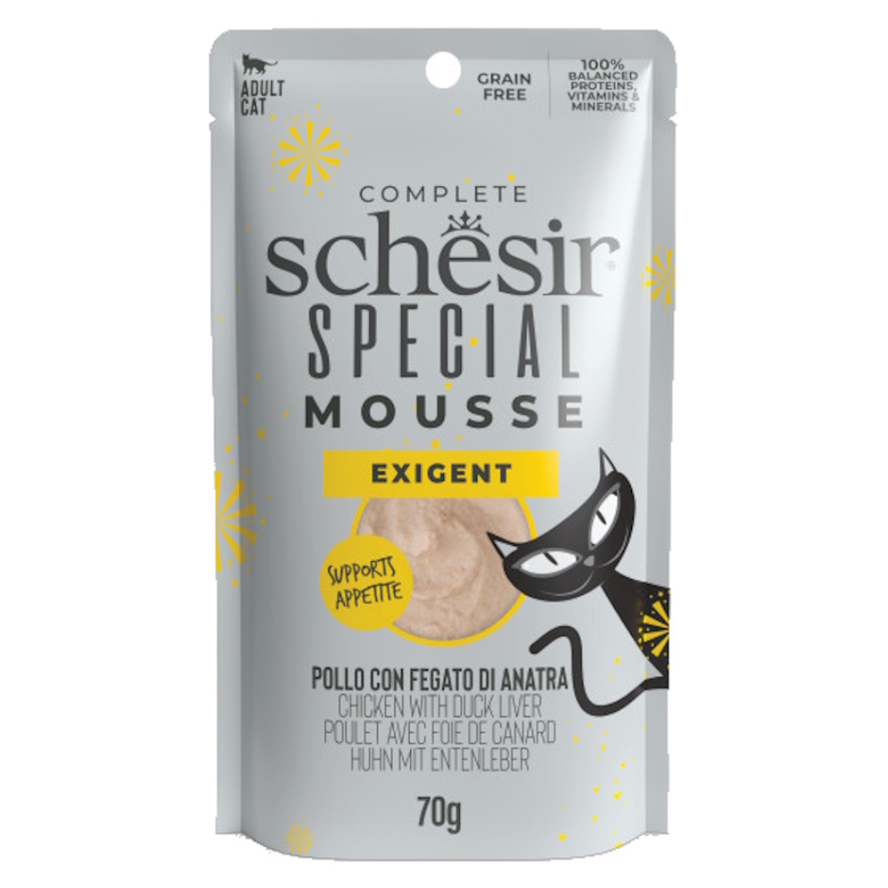 SCHESIR Special Mousse Exigent kapsička pro kočky kuře a játra 70 g