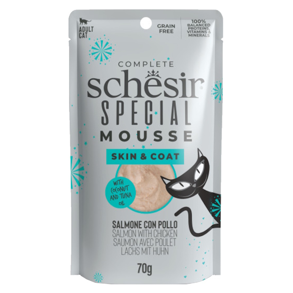 SCHESIR Special Mousse Skin&Coat kapsička pro kočky losos a kuře 70 g