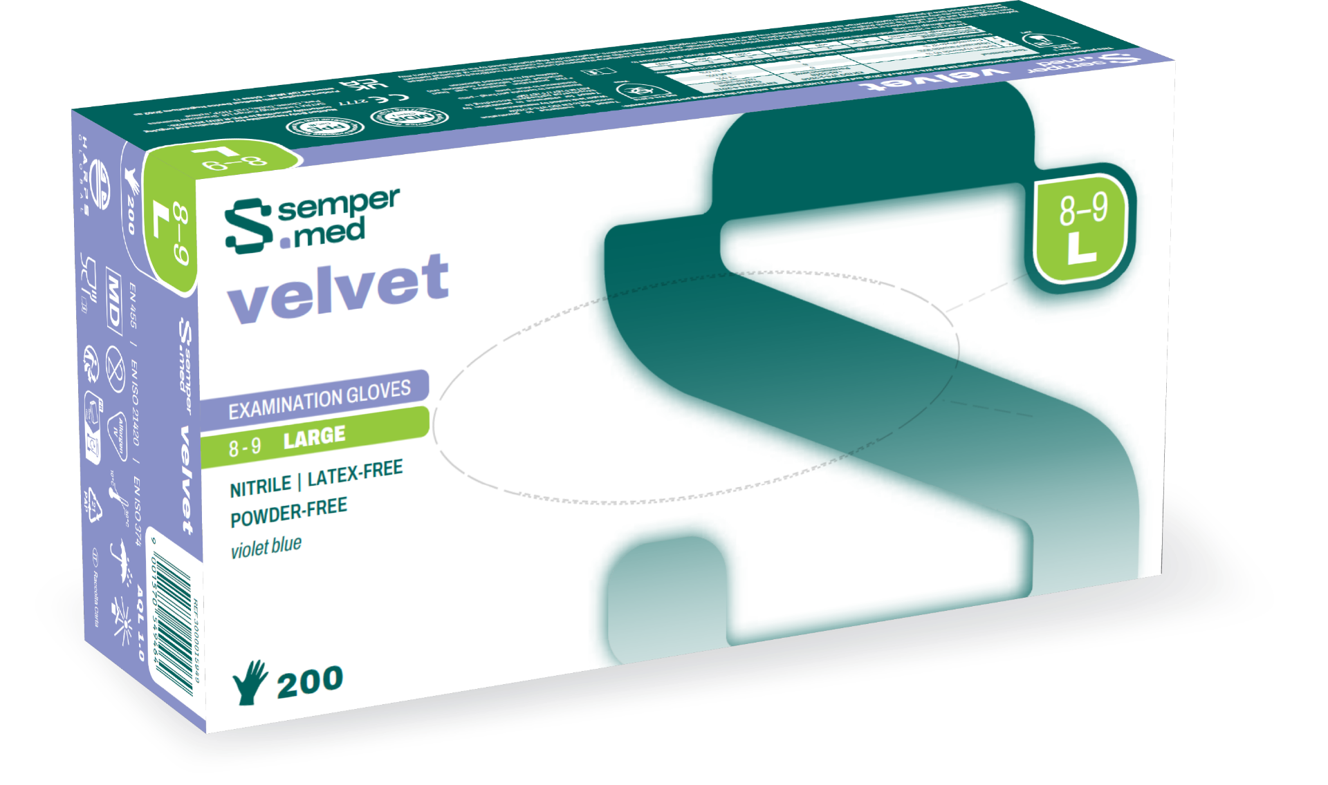 Sempermed Nitril Velvet Jednorázové rukavice vel. L 200 ks