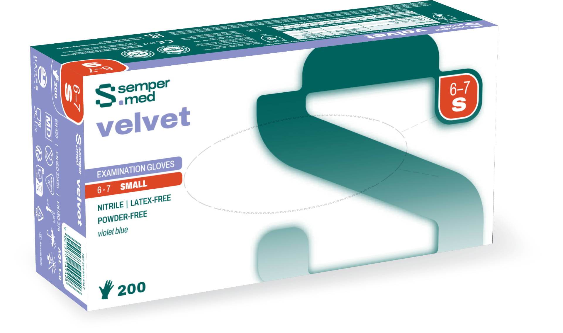 Sempermed Nitril Velvet Jednorázové rukavice vel. S 200 ks