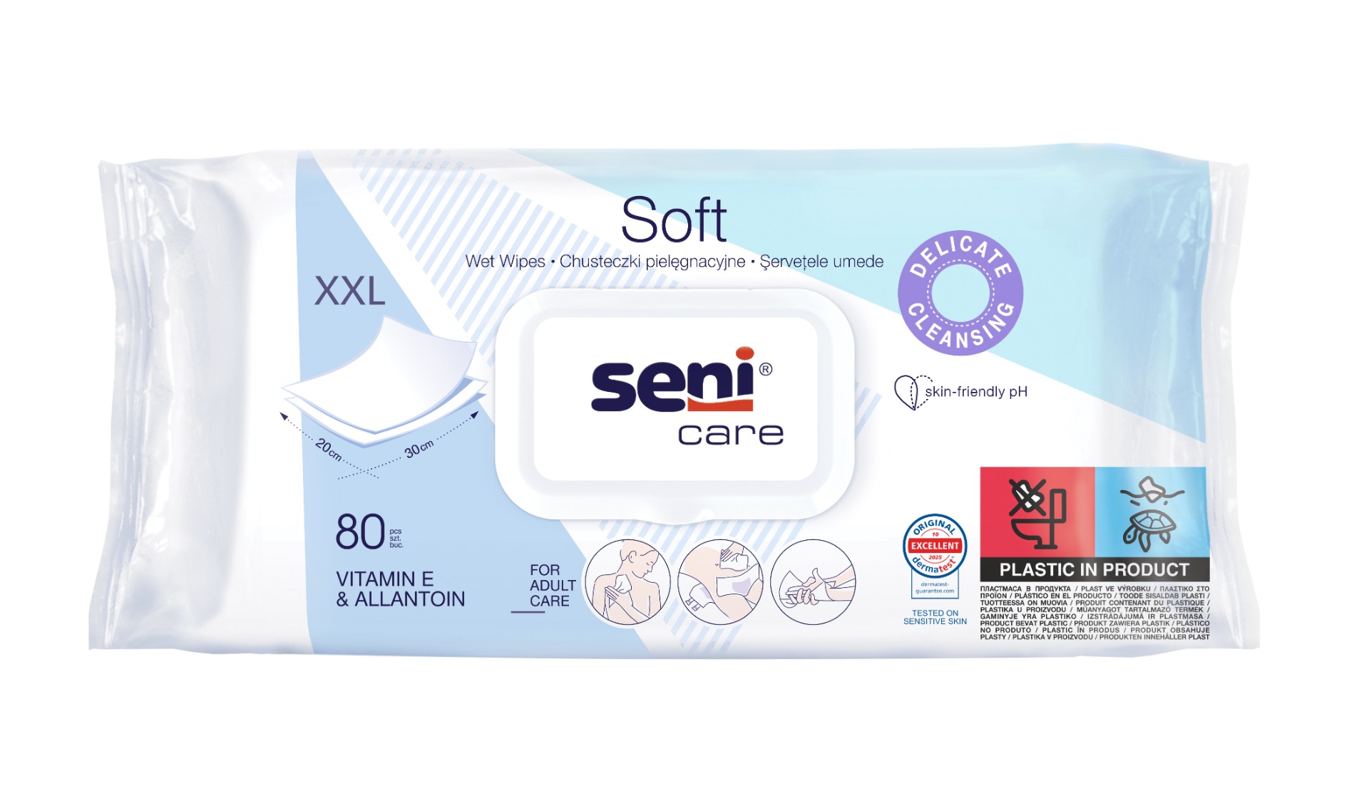 Seni Care Vlhčené ubrousky s vitamínem E a allantoinem XXL 80 ks