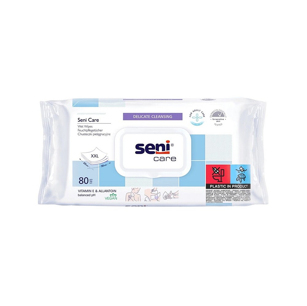 SENI CARE vlhčené ubrousky vitaminem E & allantoin XXL 80 kusů