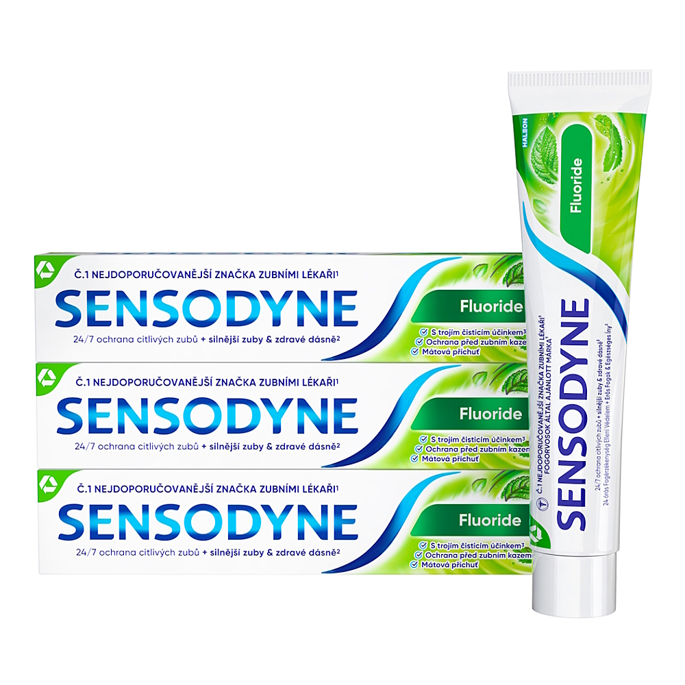 SENSODYNE Fluoride Zubní pasta 3 x 75 ml, poškozený obal