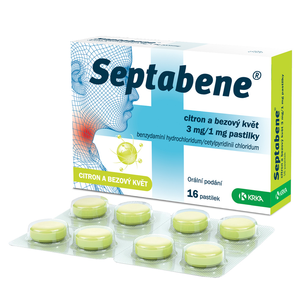 Septabene citron a bezový květ 3 mg/1 mg 16 pastilek