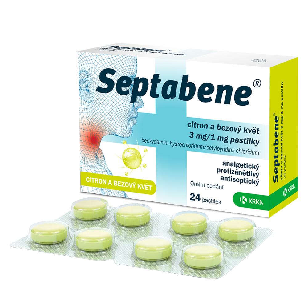 Septabene citron a bezový květ 3 mg/1 mg 24 pastilek