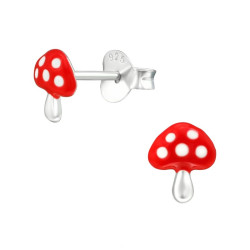SILVER Dětské stříbrné náušničky Muchomůrka, puzetové