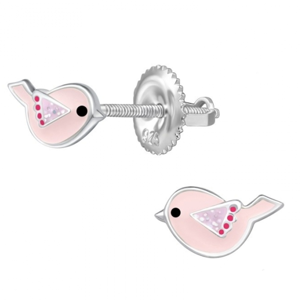 SILVER Dětské stříbrné náušničky Ptáčci, se šroubovací puzetou