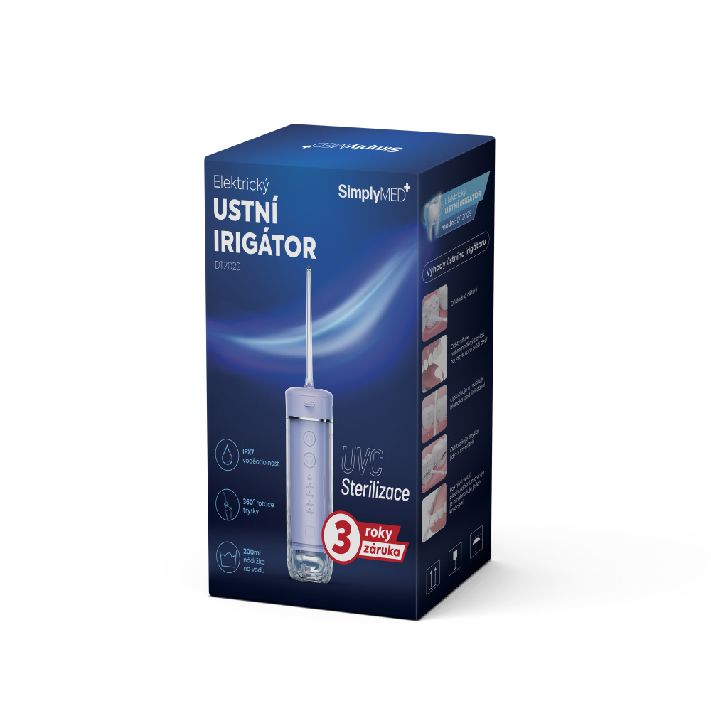 SimplyMed Elektrický ústní irigátor - zubní sprcha DT2029 s funkcí UVC sterilizace 1 ks