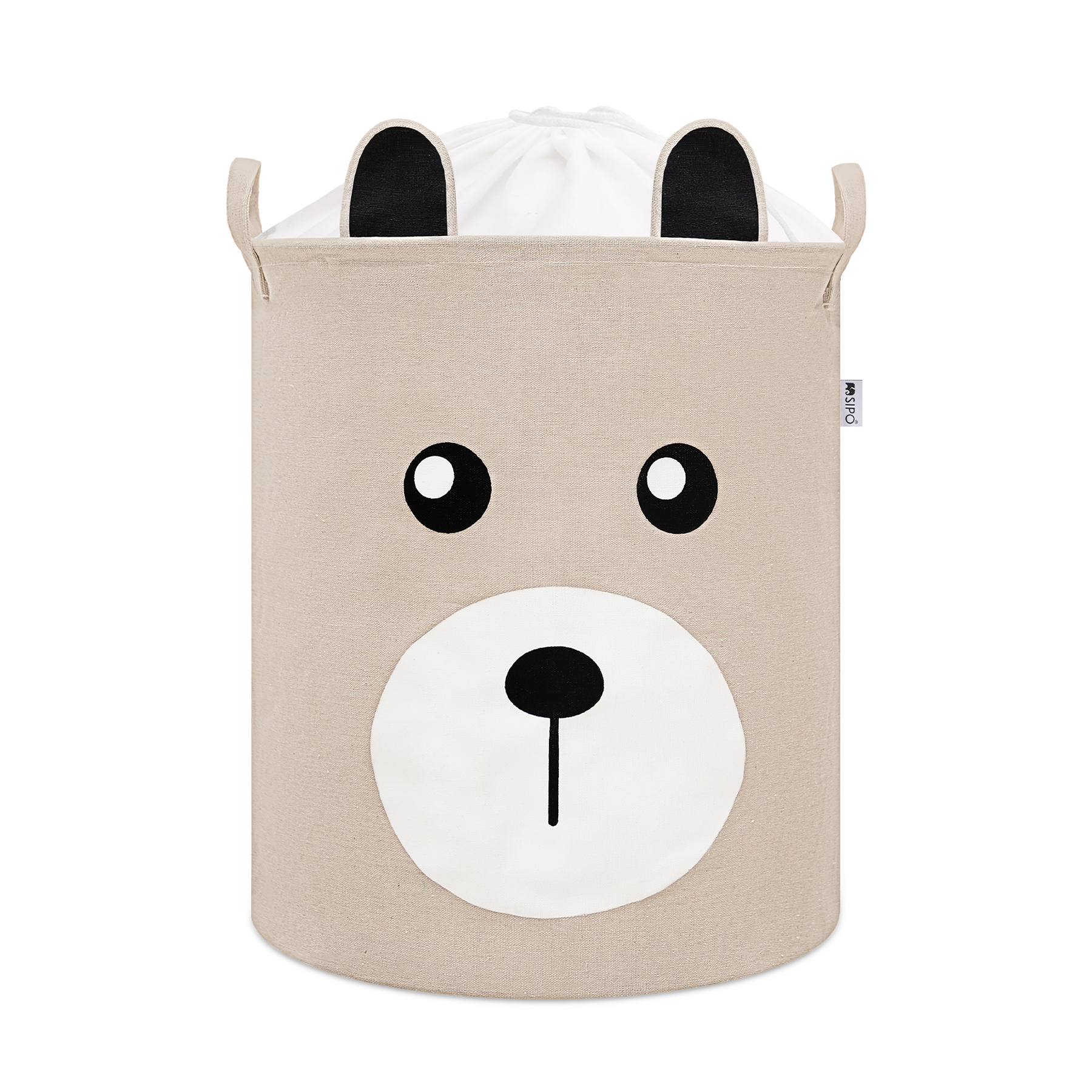SIPO Koš na hračky se šňůrkou, skládací bavlněný / 43 l, Teddy Bear Beige