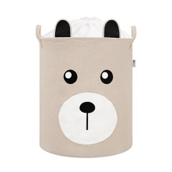 SIPO Koš na hračky se šňůrkou, skládací bavlněný / 43 l, Teddy Bear Beige