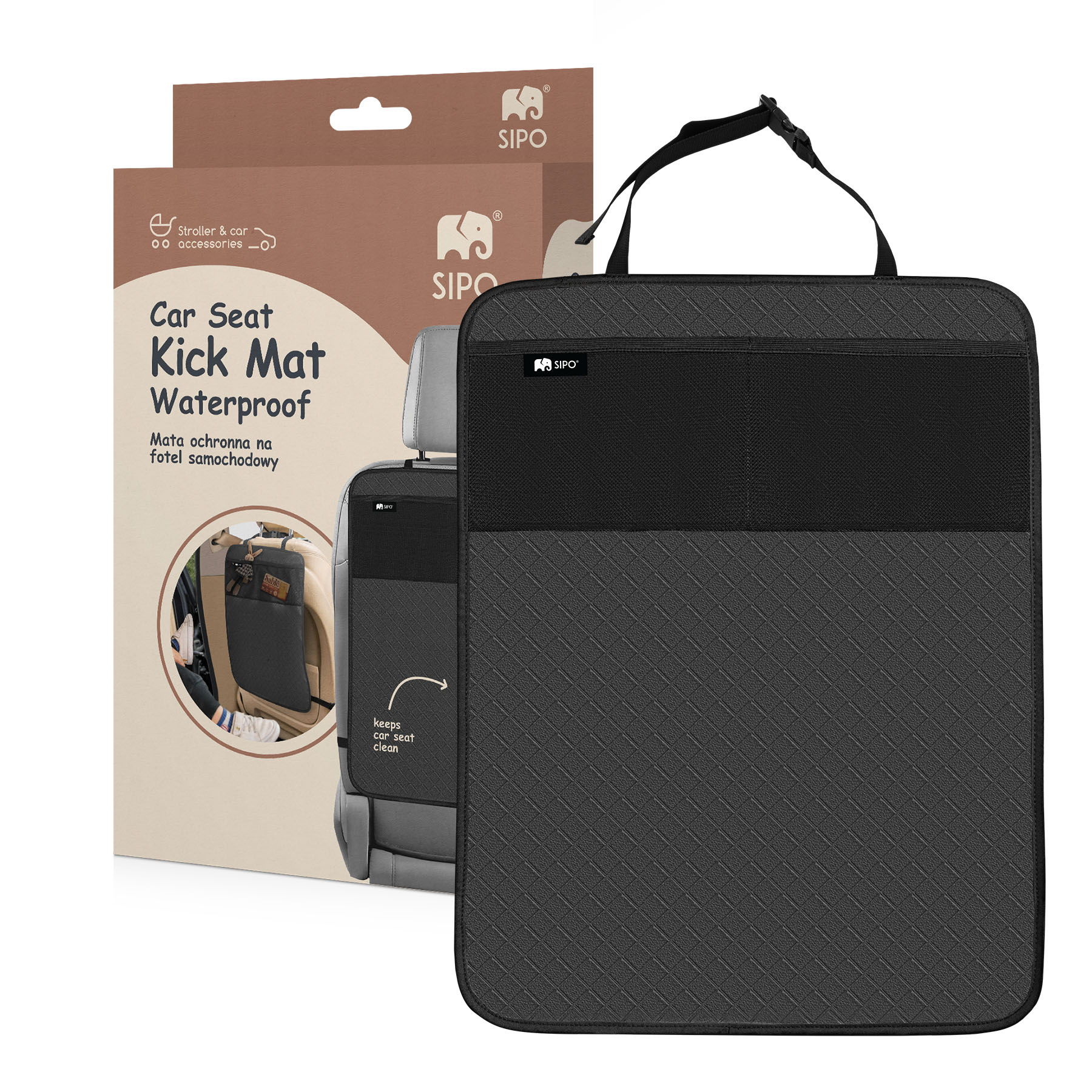 SIPO Ochrana na sedadlo-opěrku vozidla/kapsář, voděodolná, černá