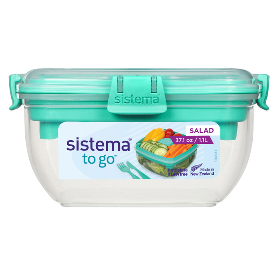 SISTEMA To go krabička s miskou na salát a příborem zelená 1,1 l