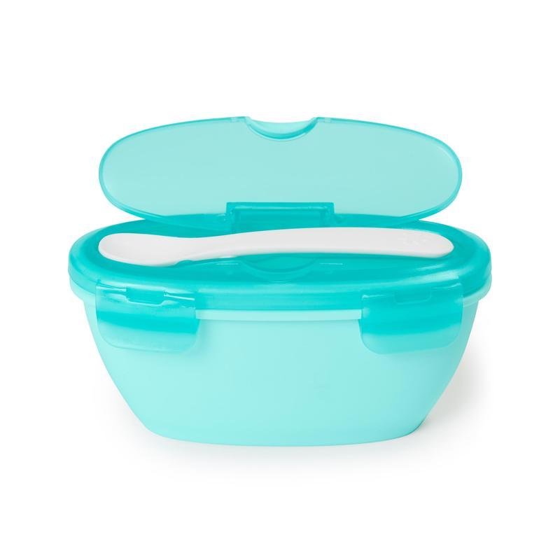 SKIP HOP Miska se lžičkou v ochranném pouzdře Easy Serve Teal 240 ml, 3m+