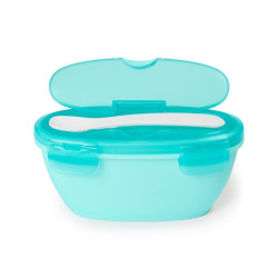 SKIP HOP Miska se lžičkou v ochranném pouzdře Easy Serve Teal 240 ml, 3m+