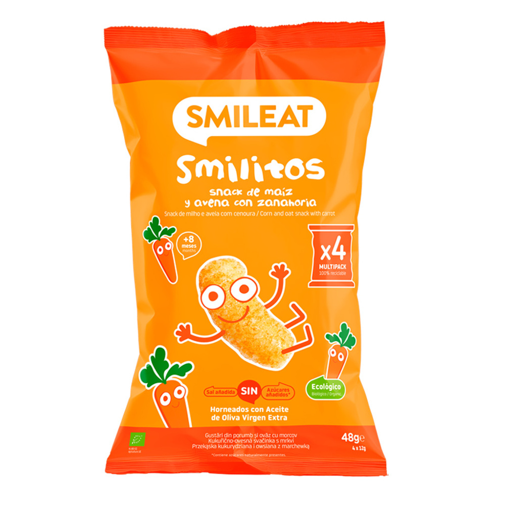 Smileat BIO kukuřičné křupky oves, mrkev s panenským olivovým olejem a vitaminem B1 8M+ 4x12 g