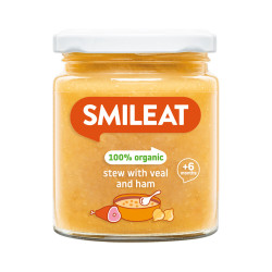 Smileat BIO příkrm telecí maso se šunkou a zeleninou s extra panenským olivovým olejem 6M+ 230 g