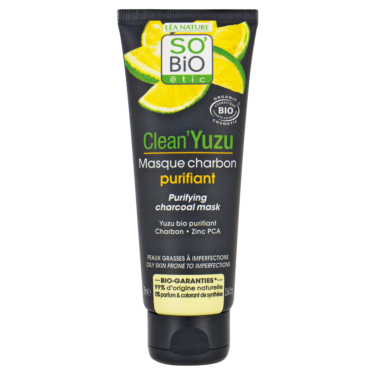 SO’BiO étic Clean Yuzu Maska pleťová čisticí s aktivním uhlím 75 ml