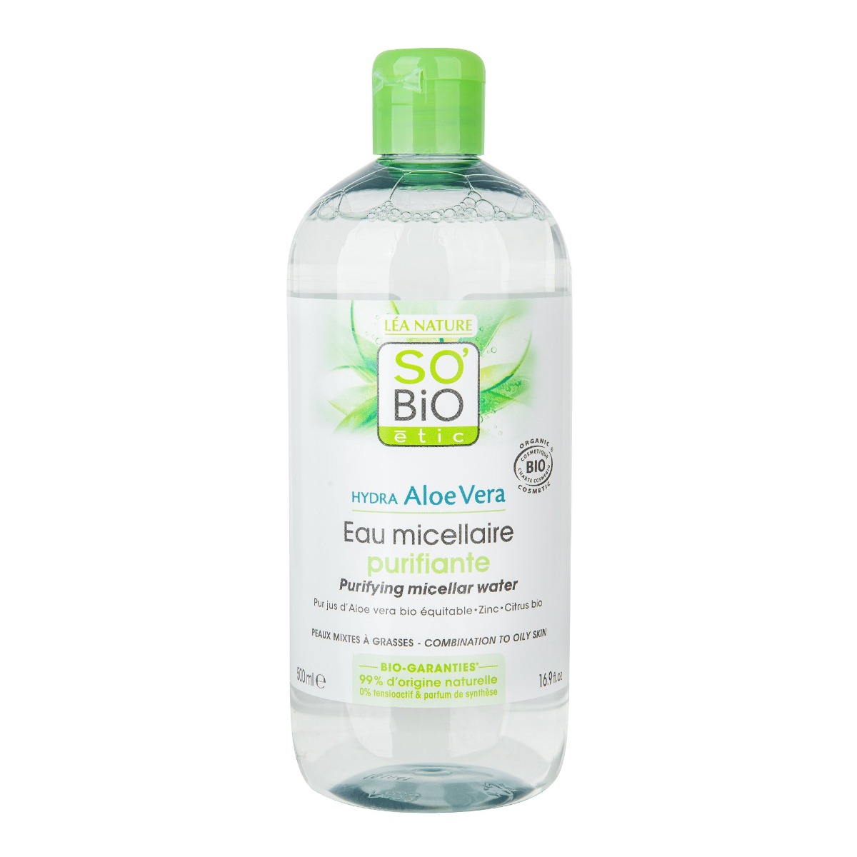 SO’BiO étic Micelární čisticí voda Aloe vera se zinkem a citrusy BIO 500 ml