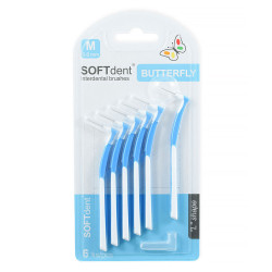 SOFTDENT Butterfly Mezizubní kartáček zahnutý M 6 kusů