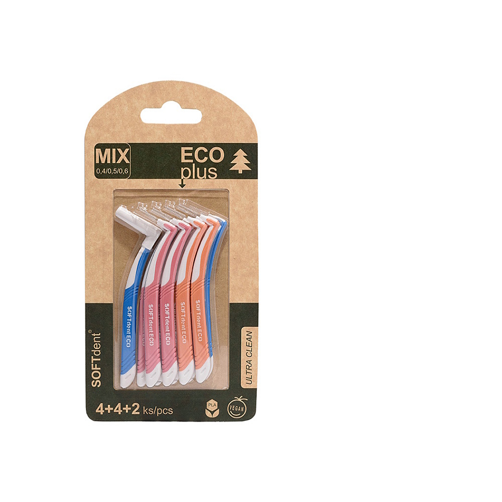 SOFTDENT ECO Mezizubní kartáček zahnutý MIX 10 ks