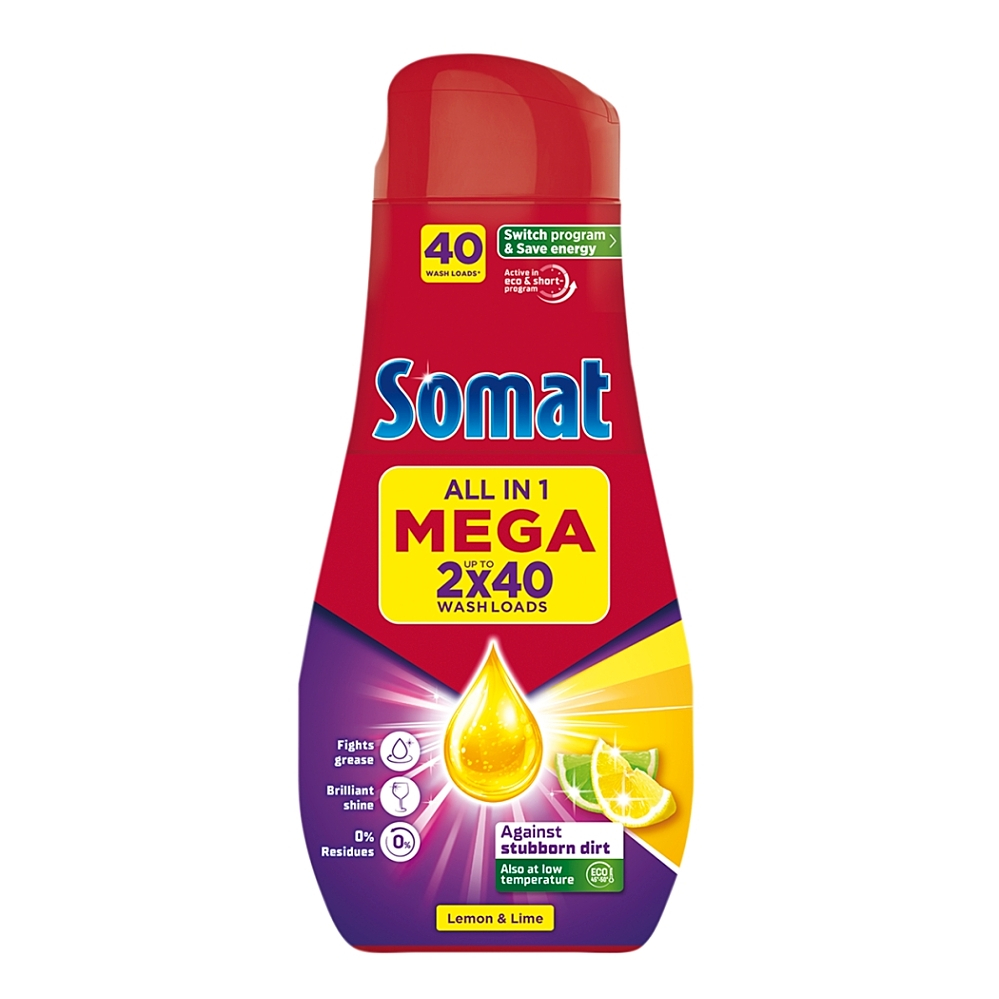 SOMAT All-in-1 Gel do myčky Lemon & Lime Mega 2 x 720 ml 80 dávek