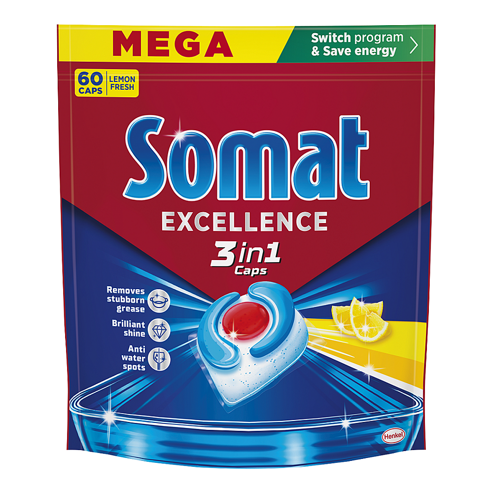 SOMAT Excellence 3in1 Kapsle do myčky Lemon 60 kusů