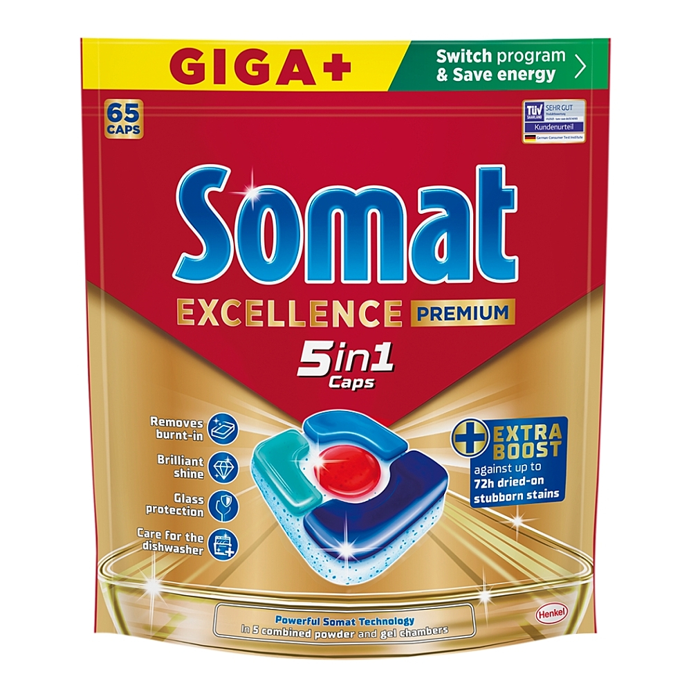 SOMAT Excellence Premium 5in1 Kapsle do myčky Giga+ 65 kusů