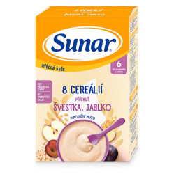 SUNAR Mléčná kaše 8 cereálií švestka jablko 210 g
