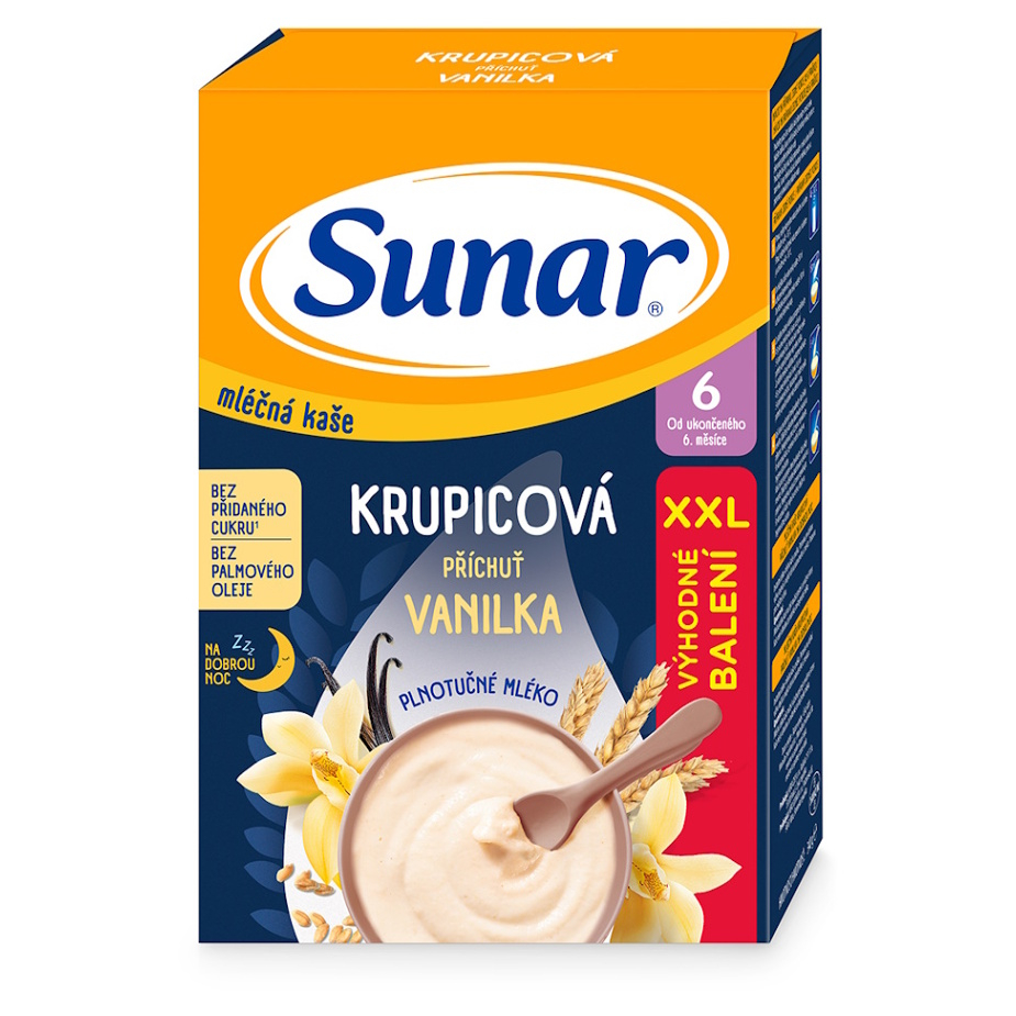 SUNAR Mléčná krupicová kaše vanilka na dobrou noc 6m+ 340 g