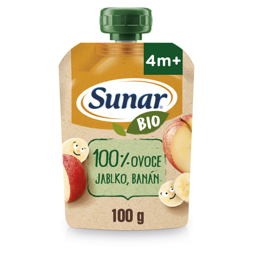 SUNAR Ovocná kapsička jablko, banán 4m+ BIO 100 g