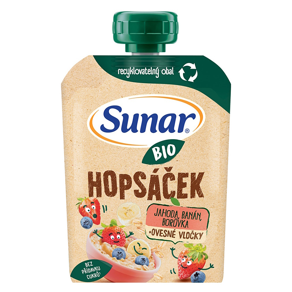 SUNAR Ovocná kapsička jahoda, banán, borůvka a ovesné vločky BIO 100 g