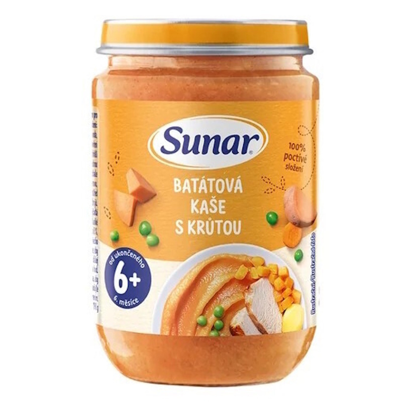 SUNAR Příkrm batátová kaše s krůtím masem 6m+190 g