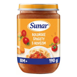 SUNAR Příkrm boloňské špagety s hovězím masem 8m+ 190 g