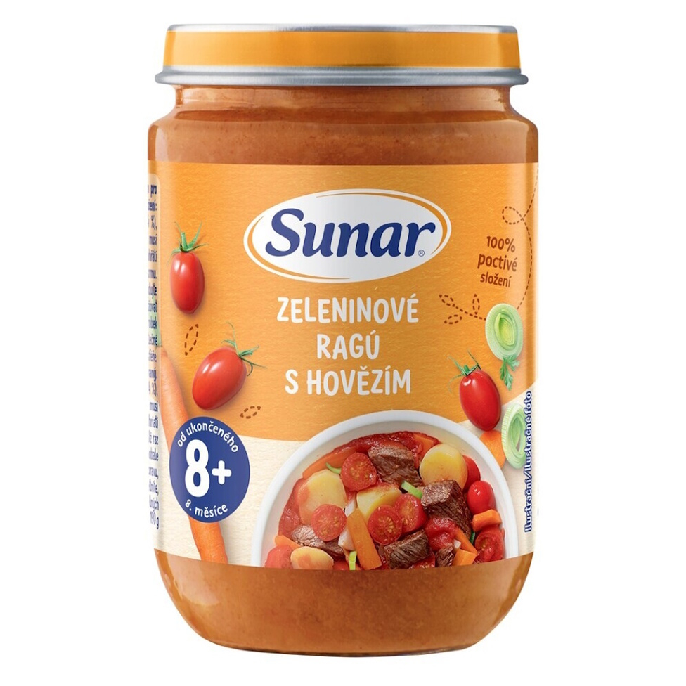 SUNAR Příkrm zeleninové ragú s hovězím masem 8m+ 190 g