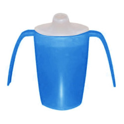 SUNDO Hrnek se dvěma uchy, víčko na pití a řídké pokrmy, 220 ml, modrá