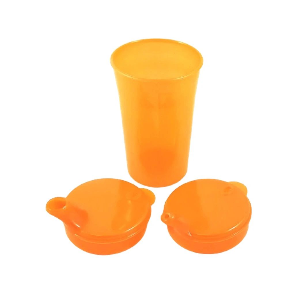 SUNDO Hrnek se dvěma víčky s krátkými náustky, nápoje, pokrmy, 250 ml, oranžová, 2 ks
