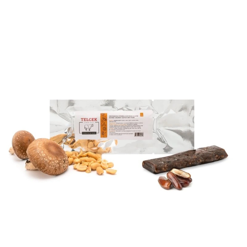TELCEK Hovězí proteinová tyčinka s arašídy datlemi a shiitake 50 g