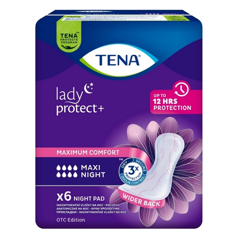 TENA Lady protect + maxi night inkontinenční vložky 6 kusů