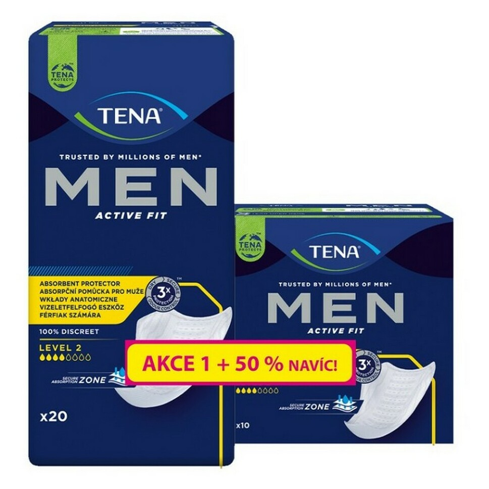TENA Men Level 1 Active fit vložky pro muže 3 kapky 24 kusů + 12 kusů