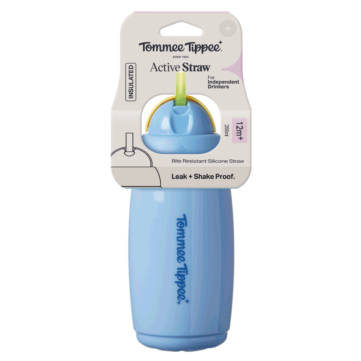 Tommee Tippee Hrneček s brčkem Active 12m+ 266 ml modrý
