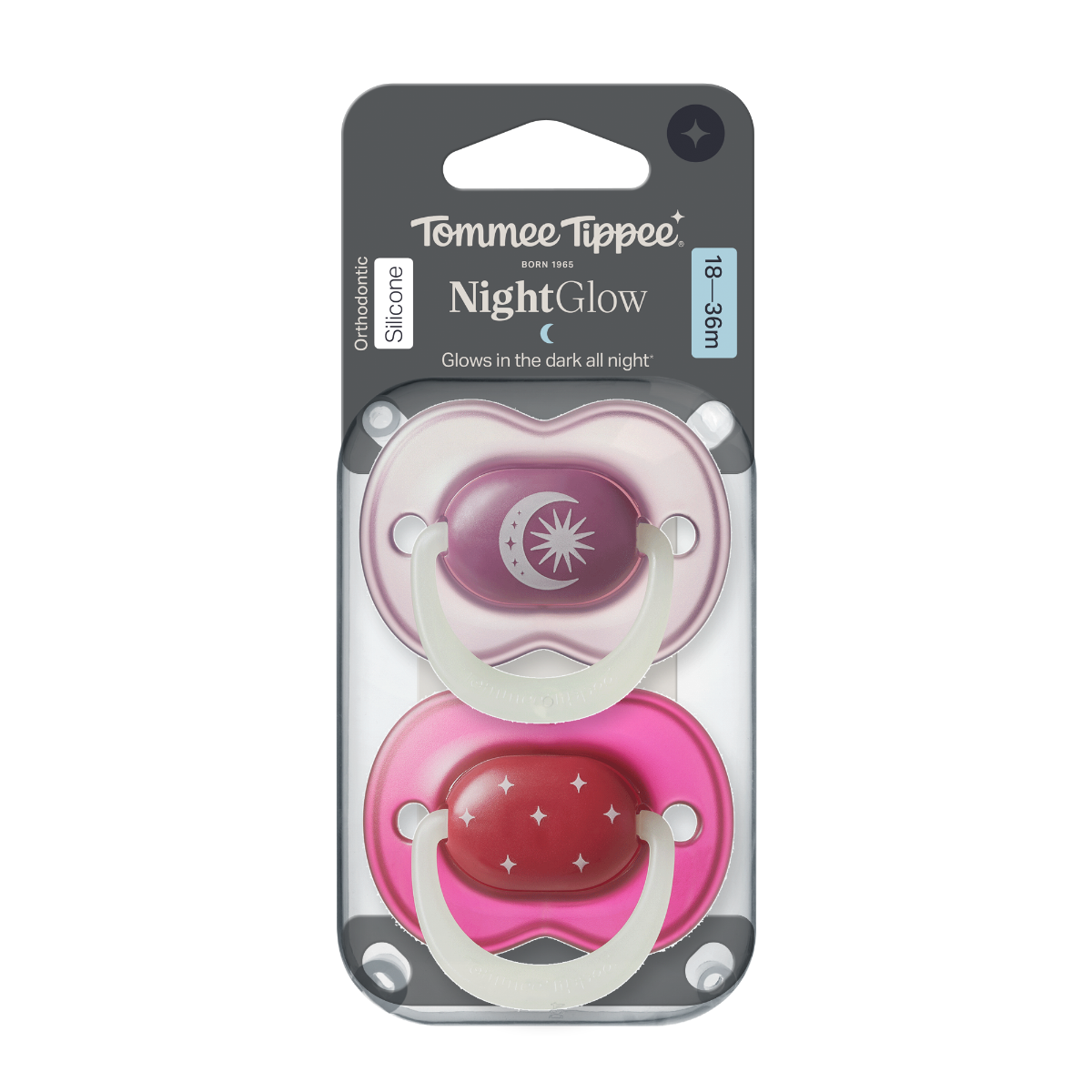 Tommee Tippee Silikonový dudlík Night 18-36m 2 ks více barevných variant