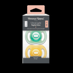 Tommee Tippee Silikonový dudlík Ultra-light Night 0-6m 2 ks oranžová a zelená