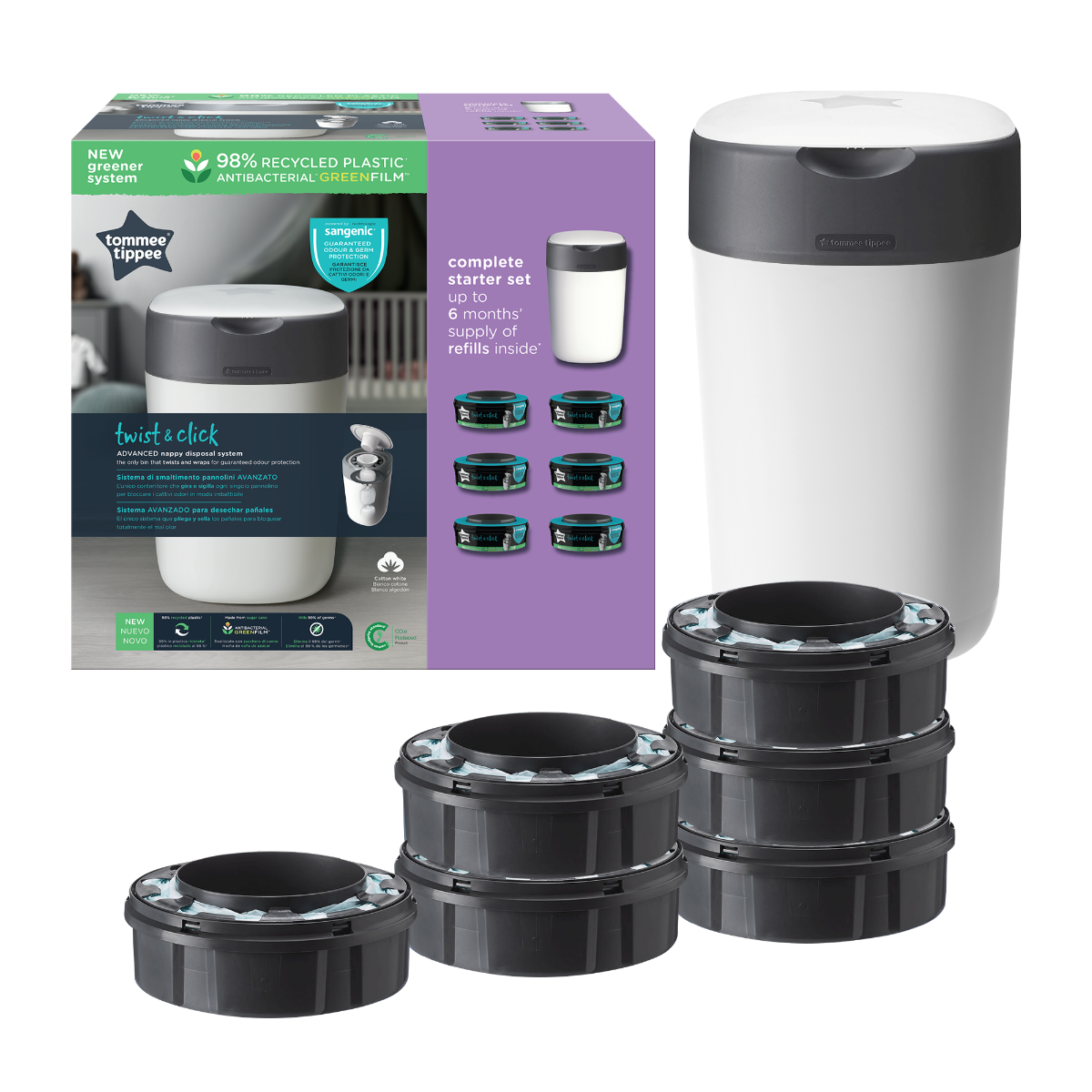 Tommee Tippee Twist&Click koš na pleny + 6 náhradních kazet
