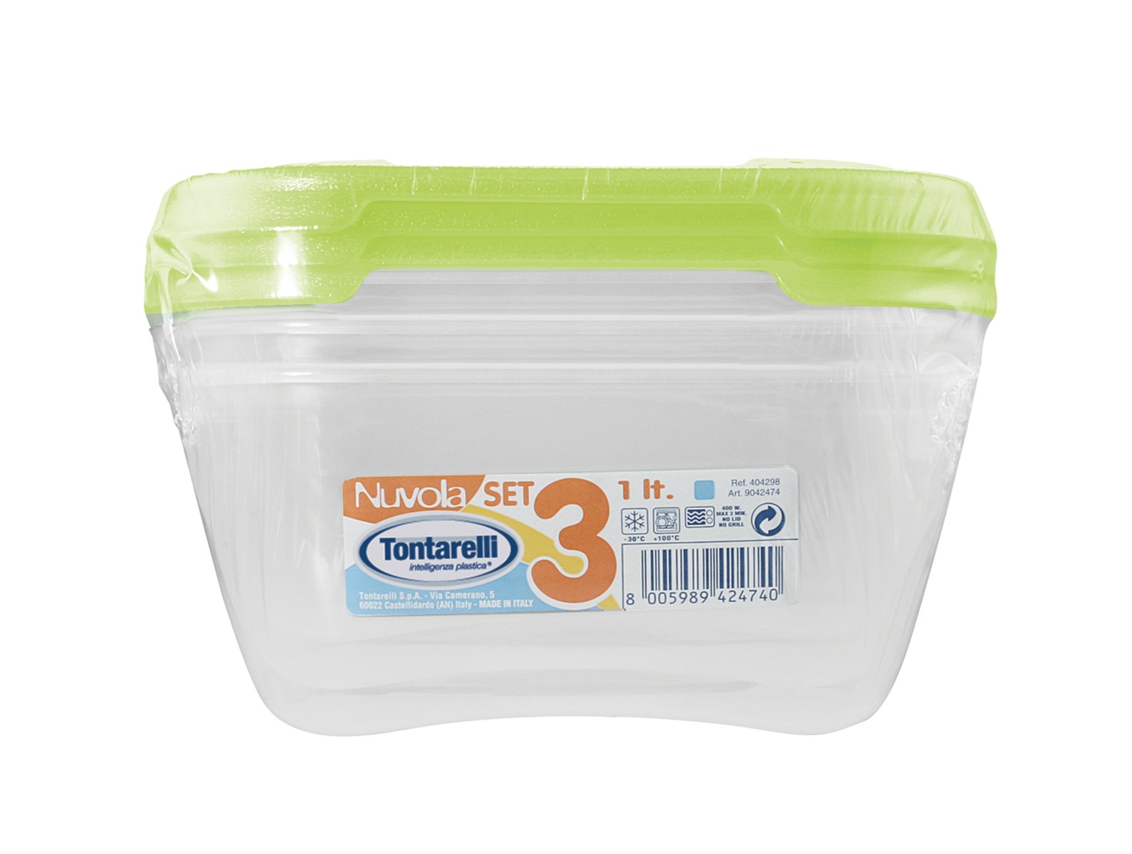 Tontarelli Dóza na potraviny Nuvola čtvercová 1 l 3 ks zelená
