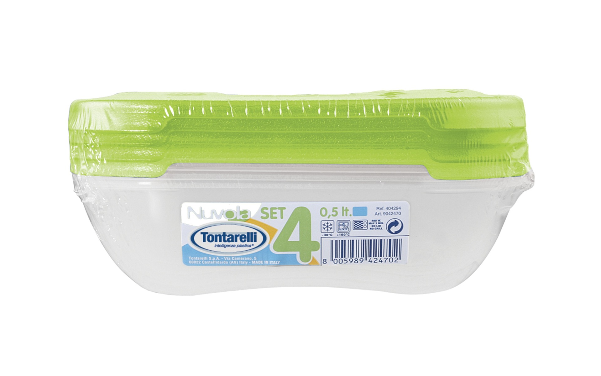 Tontarelli Dóza na potraviny Nuvola obdélníková 0,5 l 4 ks zelená