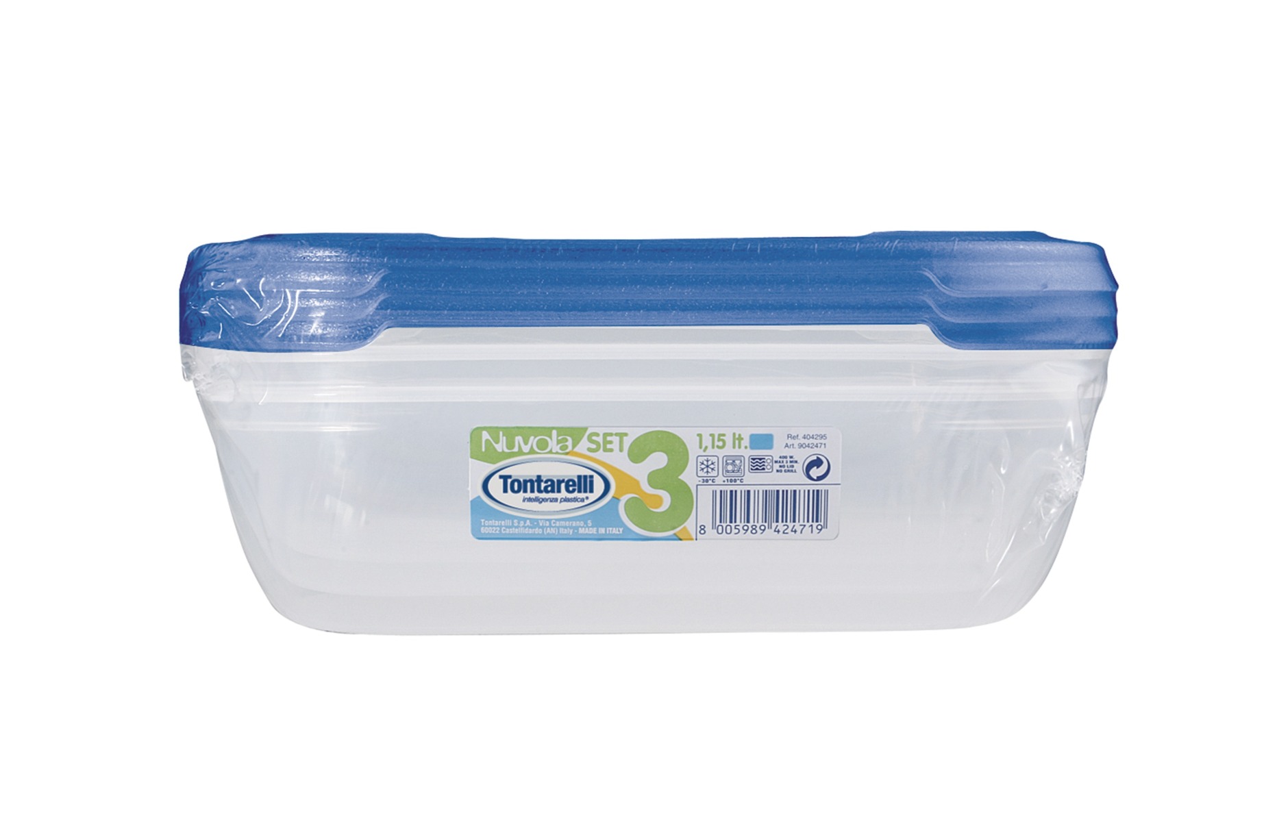 Tontarelli Dóza na potraviny Nuvola obdélníková 1,15 l 3 ks modrá