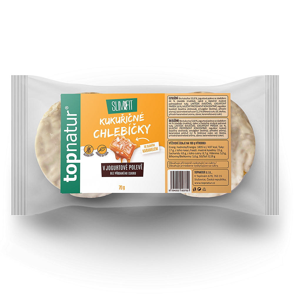 TOPNATUR Kukuřičný chlebíček slaný karamel v jogurtové polevě 70 g