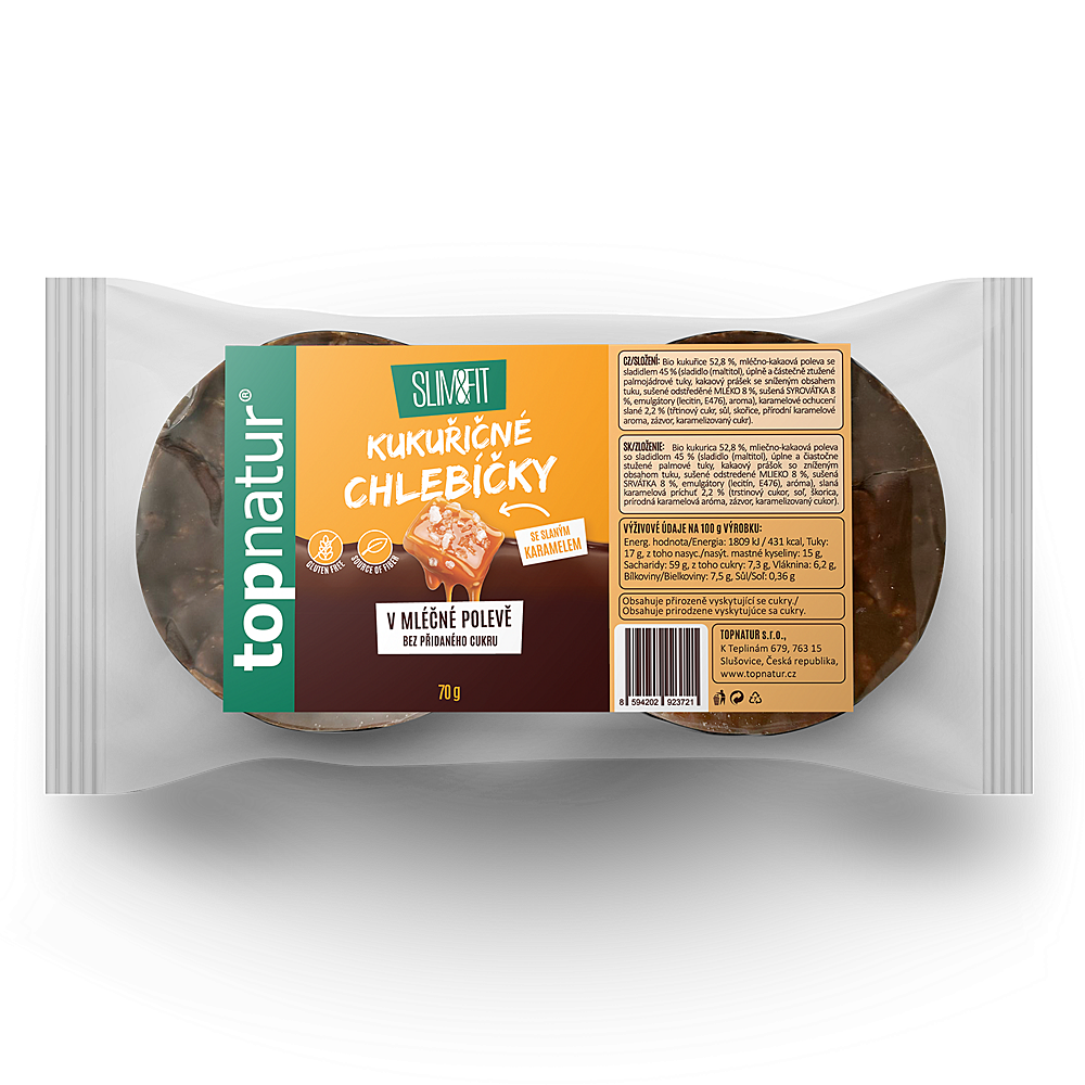 TOPNATUR Kukuřičný chlebíček slaný karamel v mléčné polevě 70 g