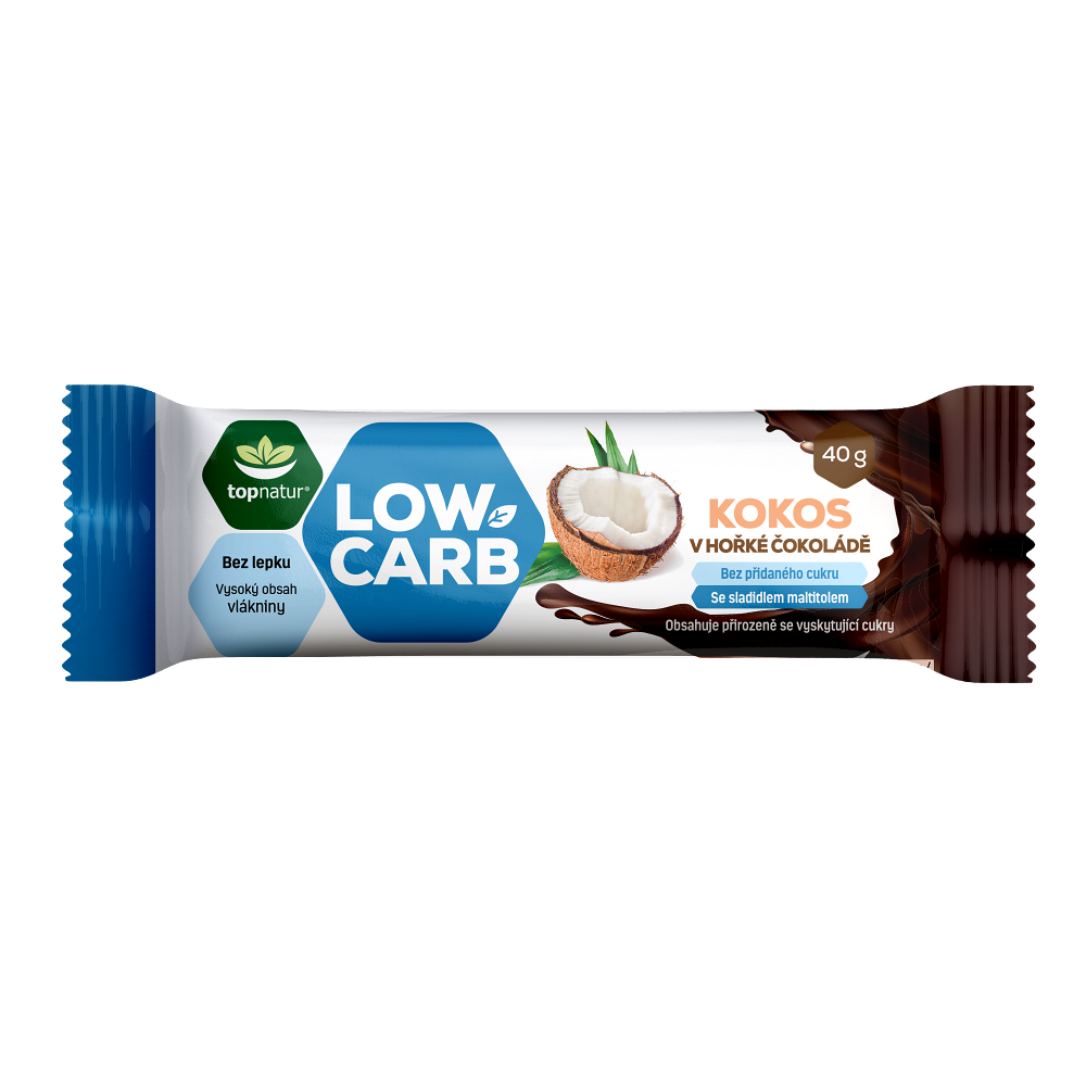 TOPNATUR LOW CARB tyčinka kokos v hořké čokoládě 40 g